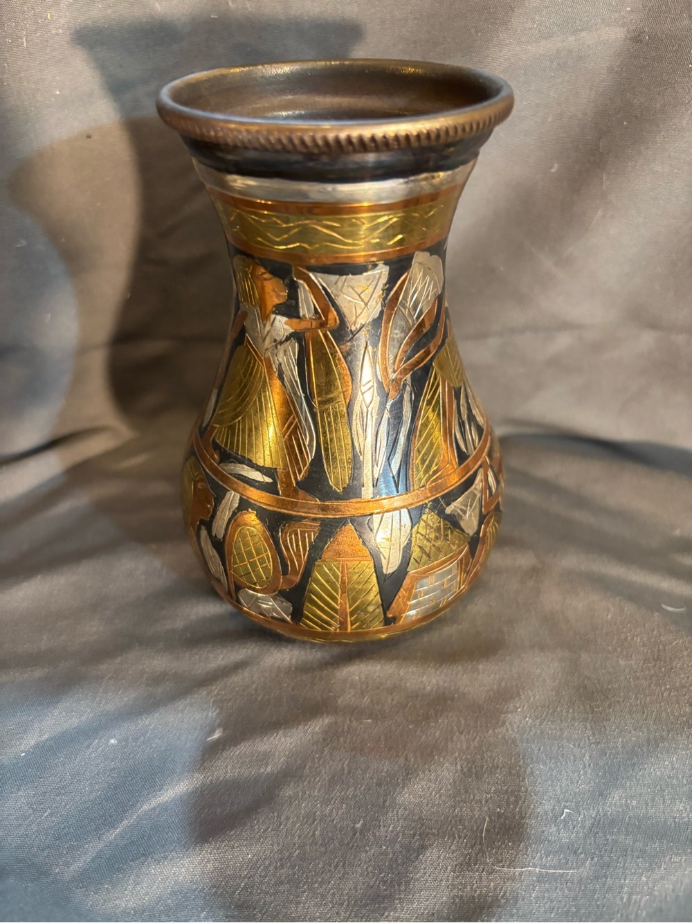 Handcrafted Brass Accent Vase in copper chrome and Black
